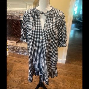 Zara gingham checkers and embroidered daisy mini dress L